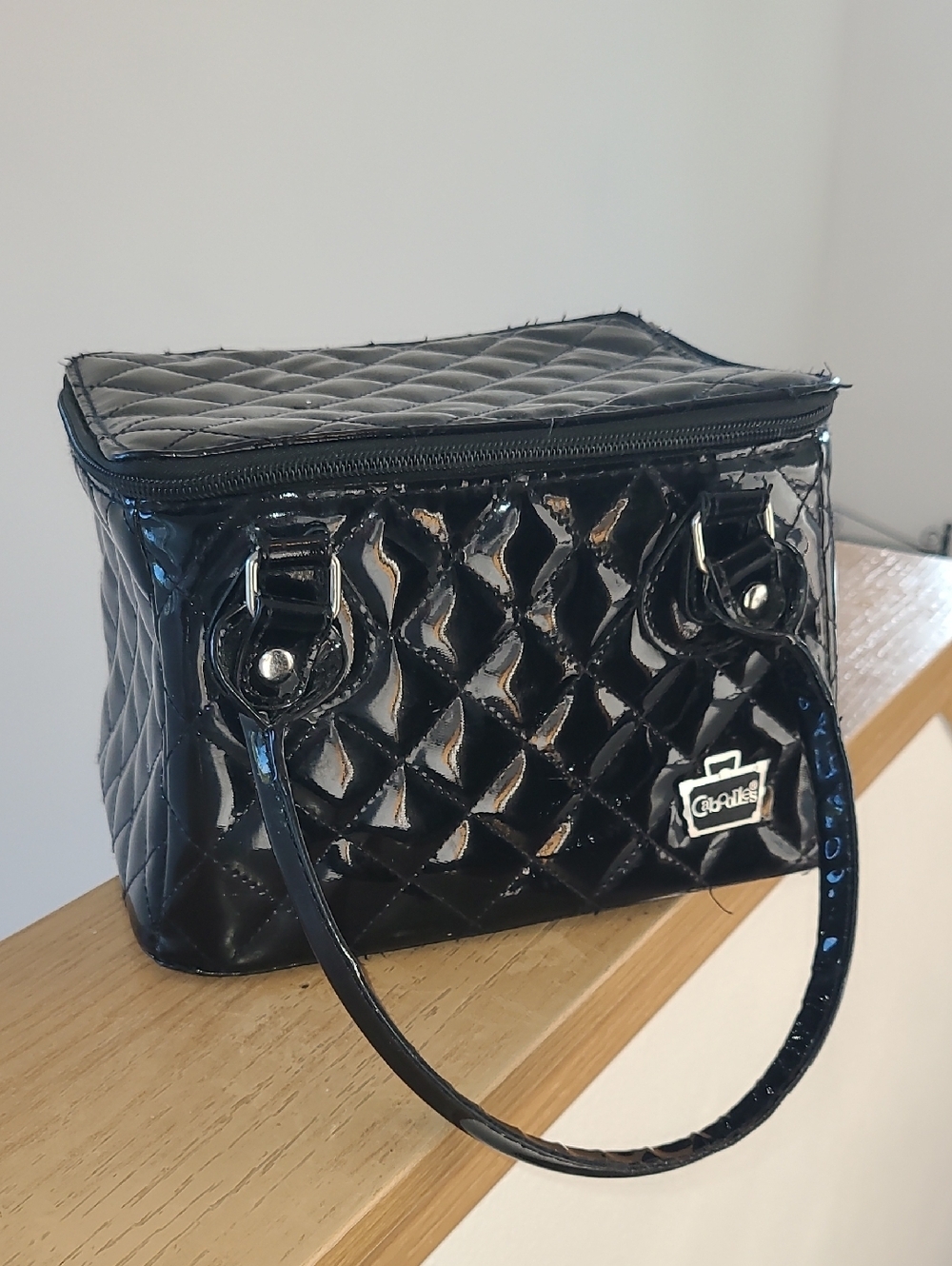 Caboodles Black Quilted Patent Cosmetic Carry Case